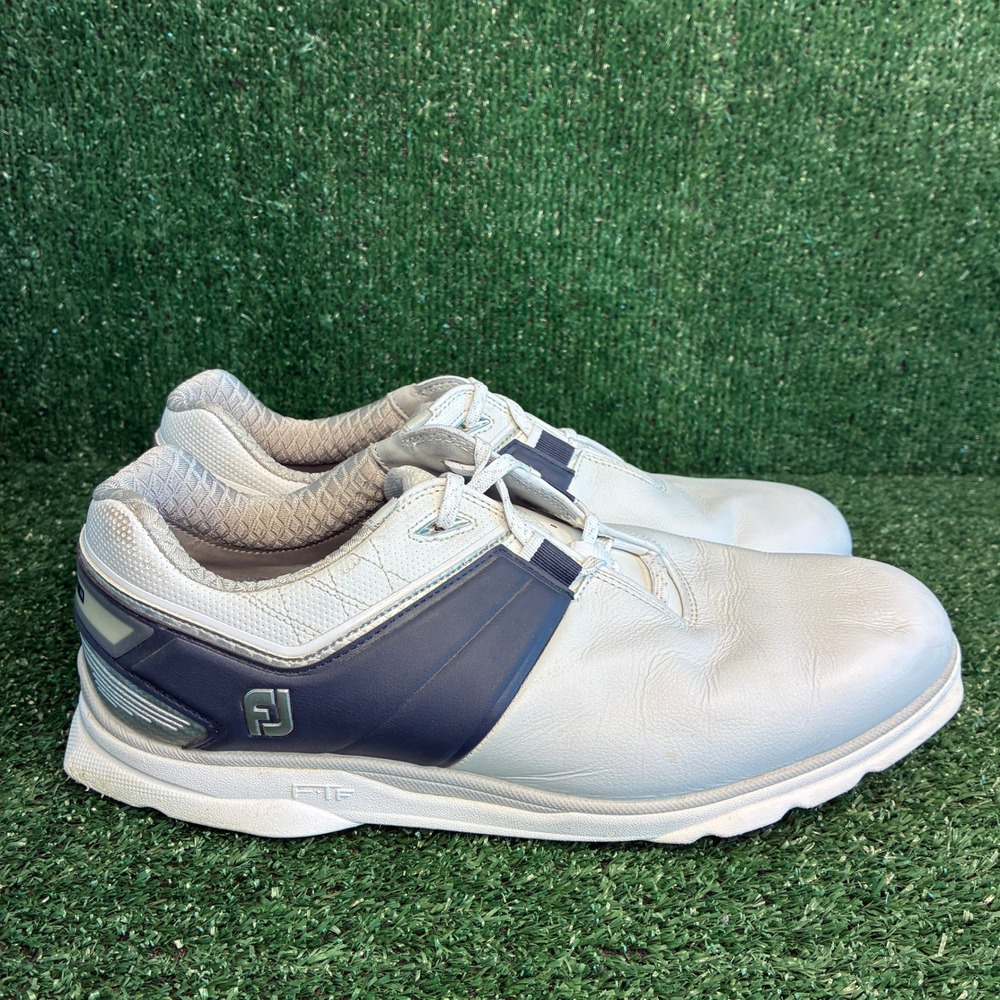 FootJoy Pro SL Carbon Spikeless Leather Golf Shoes White Navy Mens Size 11 Wide